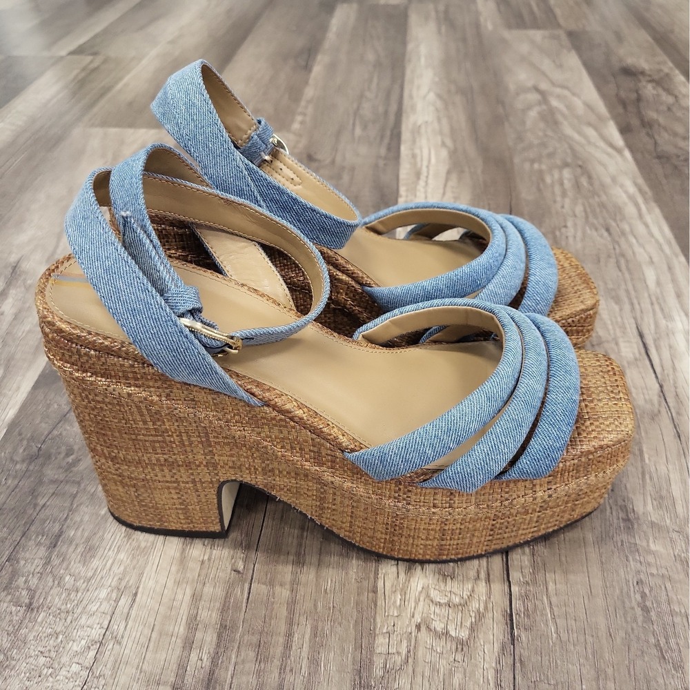 Sam Edelman Tibby Denim Platform Shoes 8.5M Brown/Blue